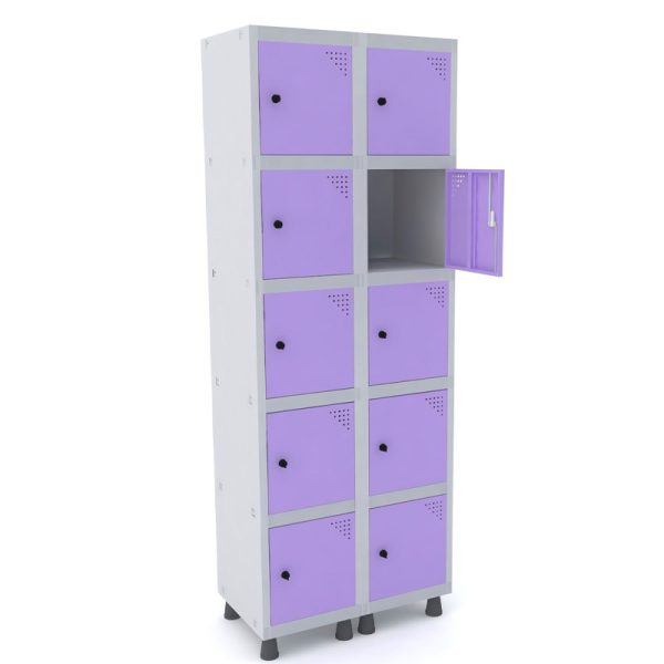 Roupeiro com 10 portas quadradas vertical com pitão para cadeado cor Lilás