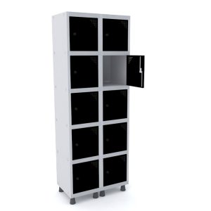 Roupeiro com 10 portas quadradas vertical com pitão para cadeado cor Cinza